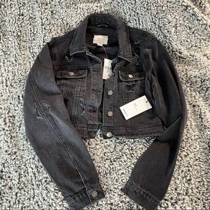Black denim distressed jacket